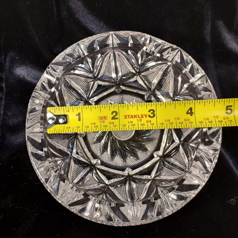 Vintage Cut Bohemia Czech Crystal Ash Dish Round 5.5 Diameter Geometric Design - Picture 4 of 8